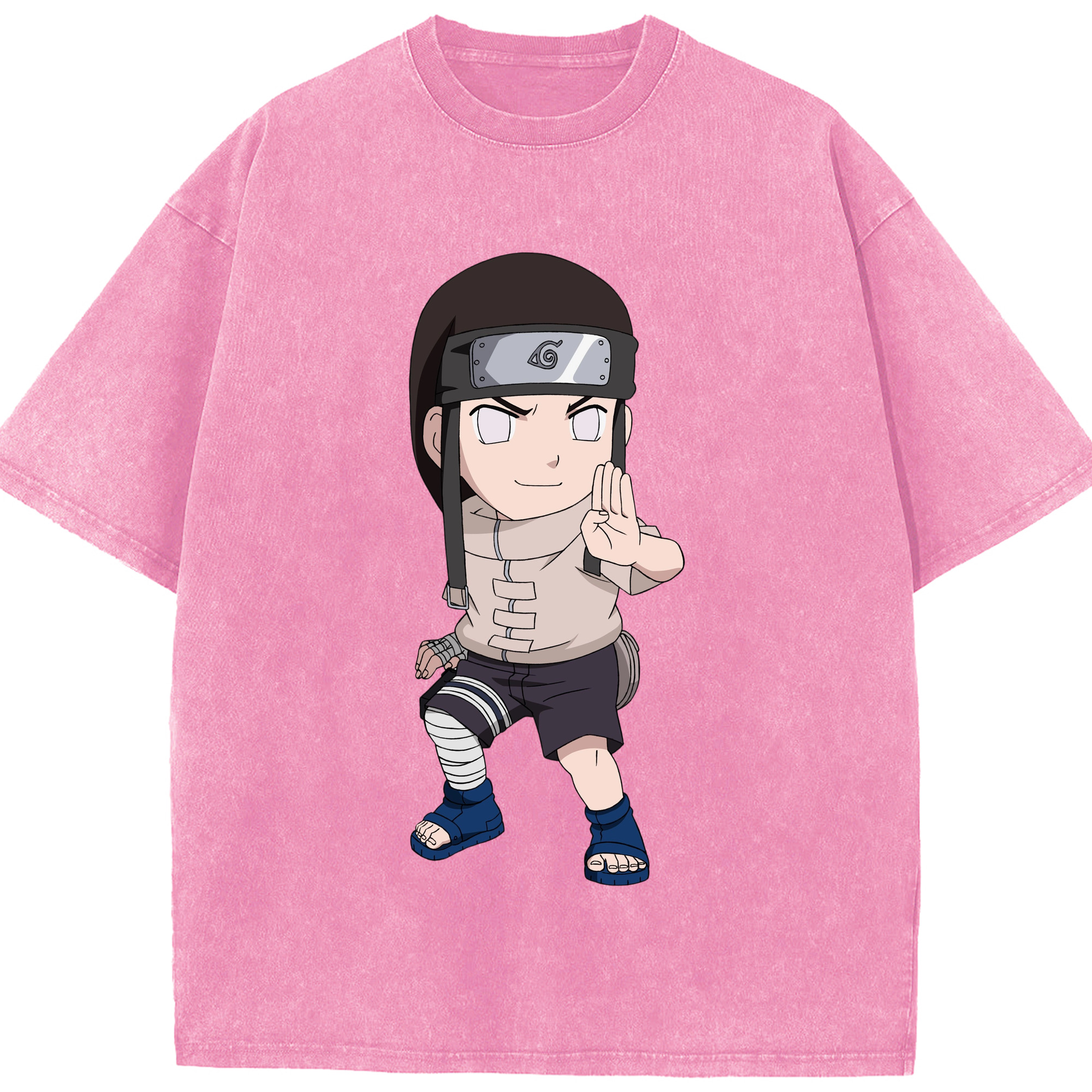 （画像用） NARUTO -ナルト- 日向ネジ Hyūga Neji 綿100% ヴィンテージ風 半袖Tシャツ（フロントプリント）
